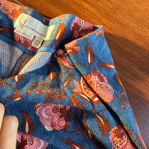 Anthropologie Drapey Flare Paints Floral Pattern Blue and Pink Size 4 - Picture 7 of 9